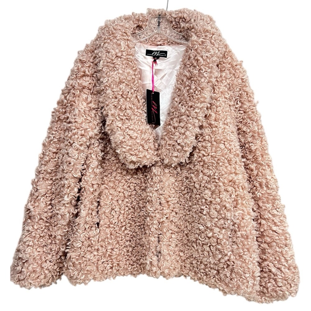 Woman Blush Pink Teddy Faux Fur Jacket Coat XL Curly Coquette Soft Girl NWT
